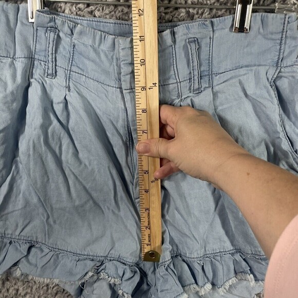 SINCERELY Jules High Waisted Belted Paperbag Chambray Blue Ruffled Shorts Sz Sm - Picture 5 of 9